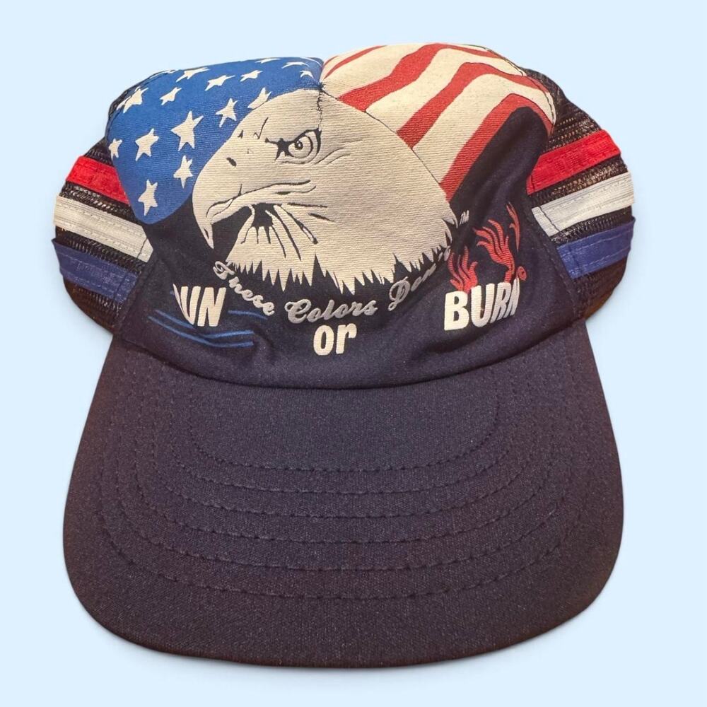 Vintage USA “These Colors Don’t Run or Burn” Eagle Snapback Hat Made in USA